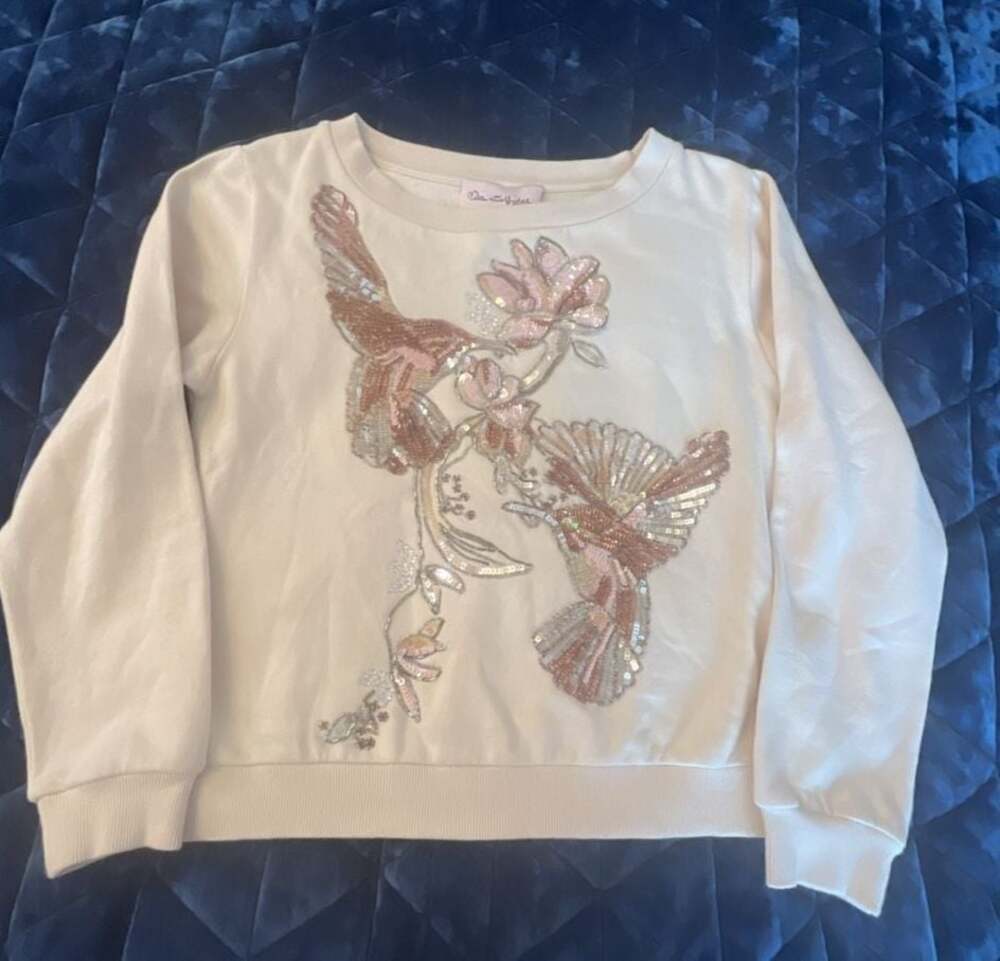 Miss Selfridge Blush Pink Sequin Bird and Floral Embellished Crew Sweatshirt
